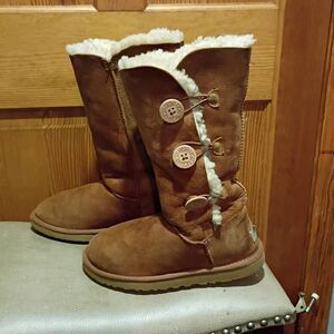 UGG Women's Tan Bailey Suede Button Triplet II Water Repellent Tall Boots 1873 S